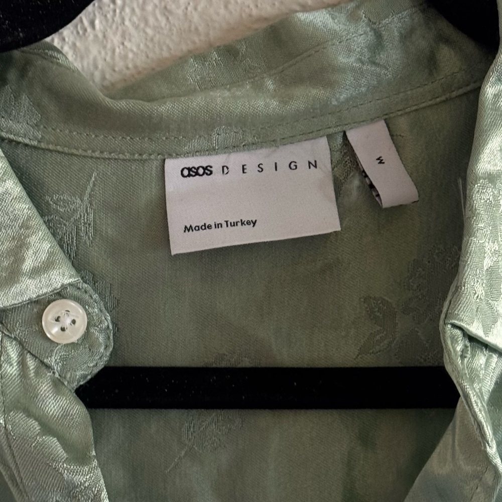ASOS DESIGN button down shirt in mint green | satin jacquard | M | NEW - Picture 4 of 8